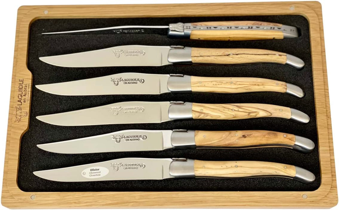 Laguiole Knife Steak Knife Damascus Full handle Olivewood, set of 2 laguiole