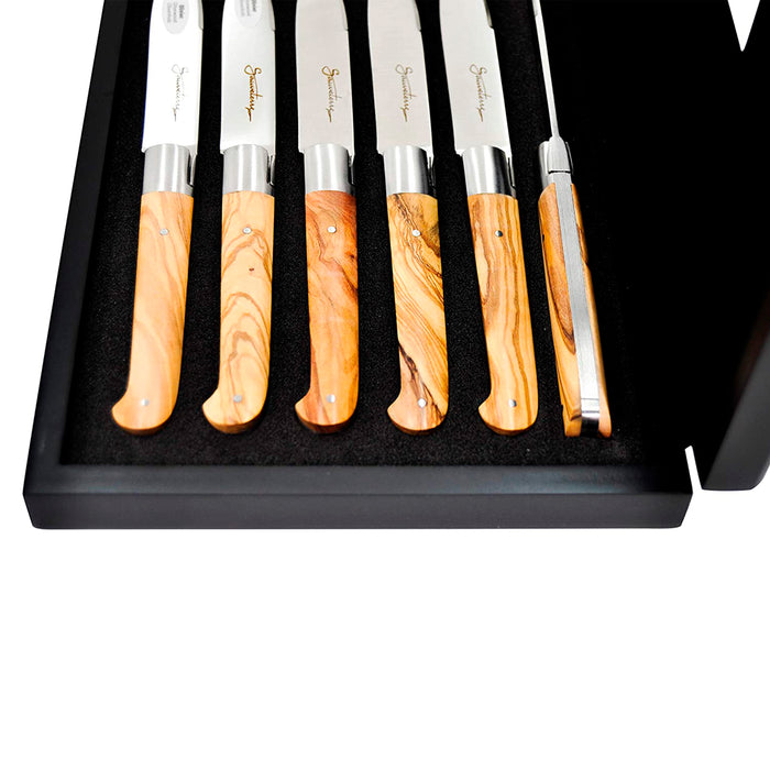 Sauveterre Stainless Steel 6-Piece Steak Knife Set with Olivewood Handle